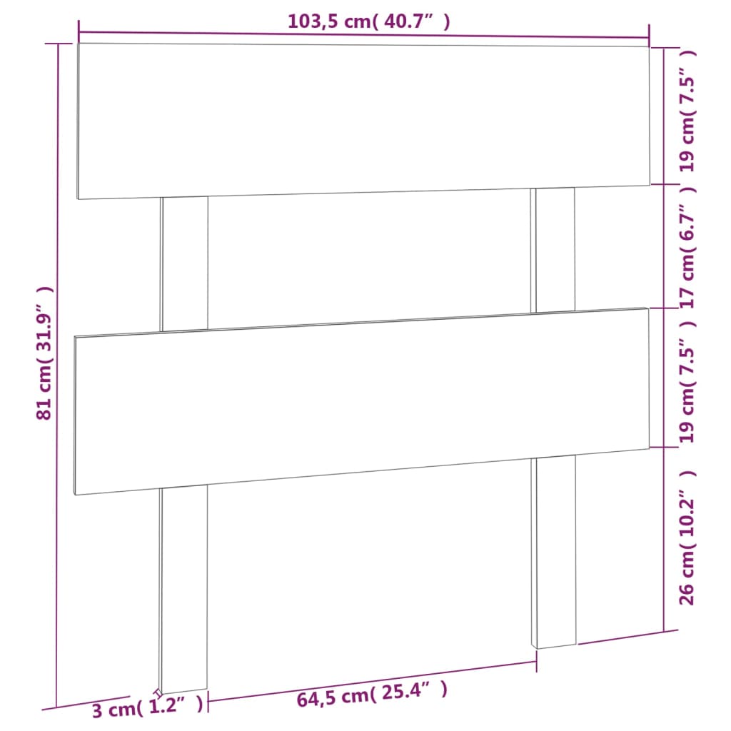 Testiera per Letto Bianca 103,5x3x81 cm Legno Massello di Pino | homemem39