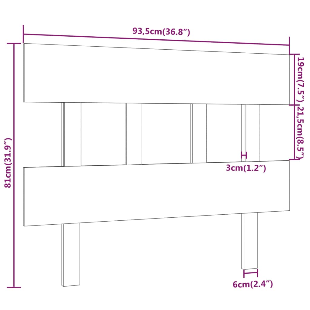 Testiera per Letto Nera 93,5x3x81 cm in Legno Massello di Pino