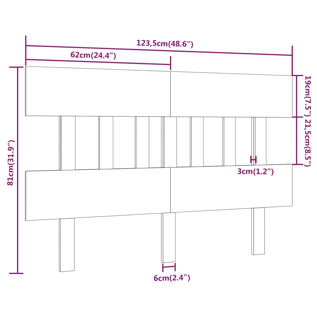 Testiera per Letto ambra 123,5x3x81cm in Legno Massello di Pino | homemem39