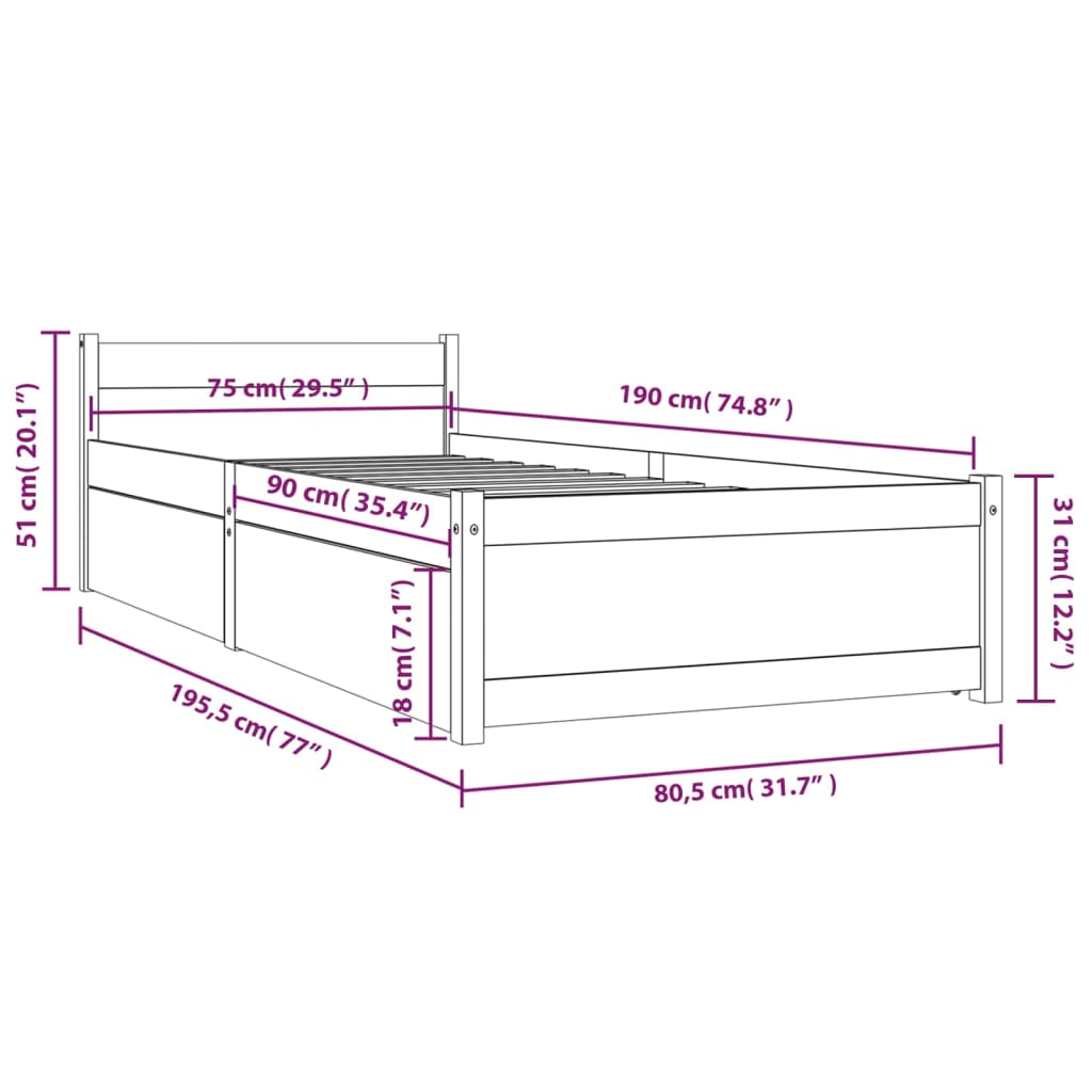 Giroletto con Cassetti 75x190 cm Small Single | homemem39