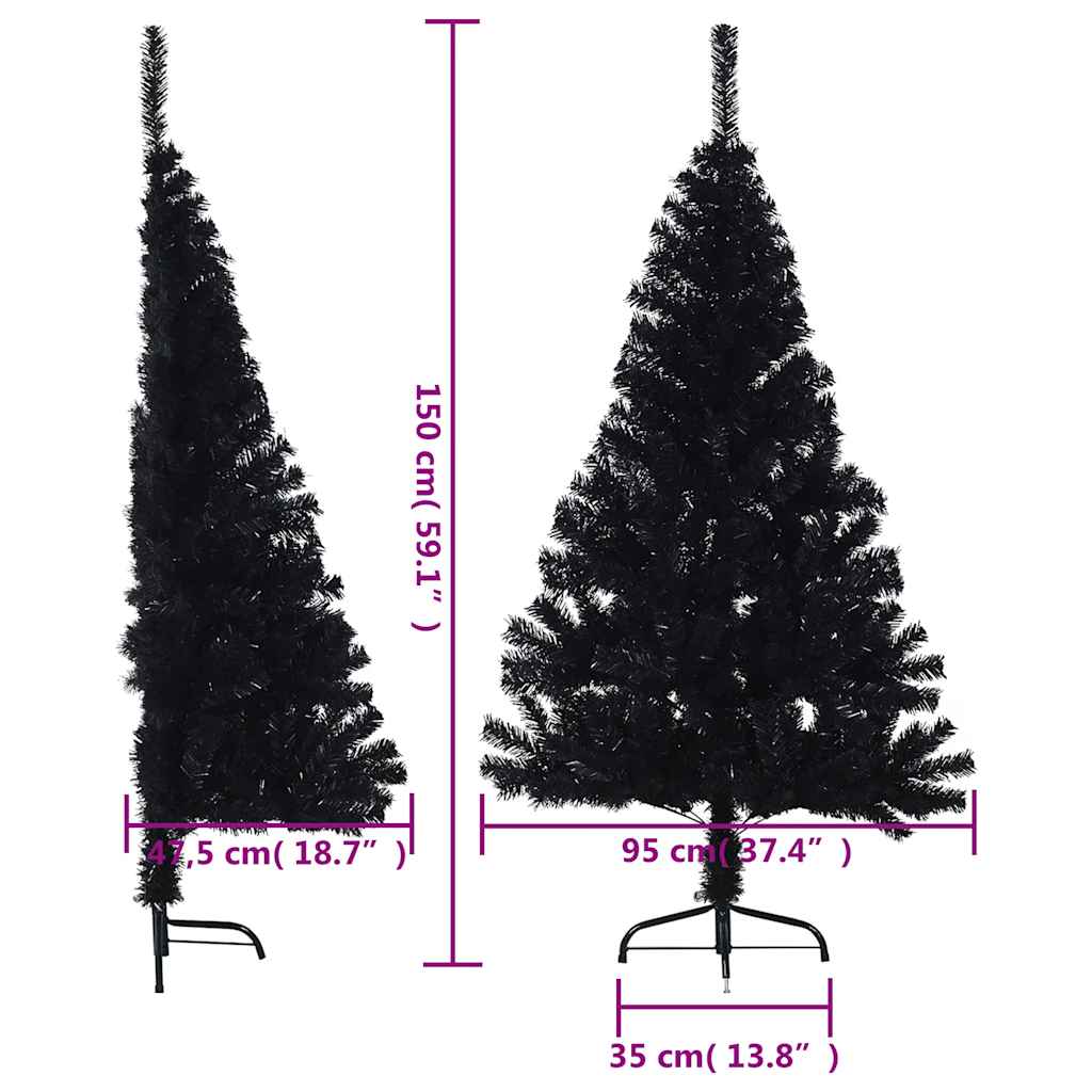 Albero di Natale Artificiale a Metà con Base Nero 150 cm PVC