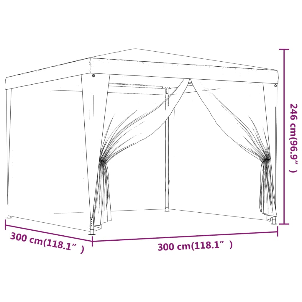 Tenda per Feste con 4 Pareti Laterali in Rete Verde 3x3 m HDPE | homemem39