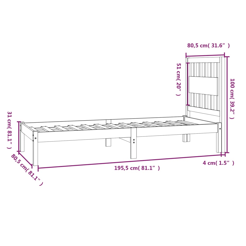 Giroletto in Legno Massello Grigio 75x190 cm Small Single