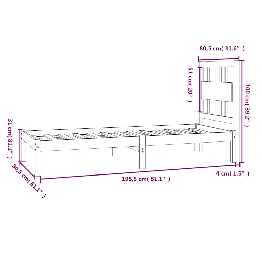 Giroletto in Legno Massello Bianco 75x190 cm Small Single