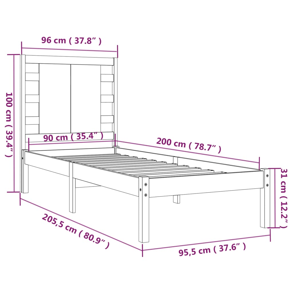 Giroletto senza Materasso 90x200 cm in Legno Massello di Pino | homemem39