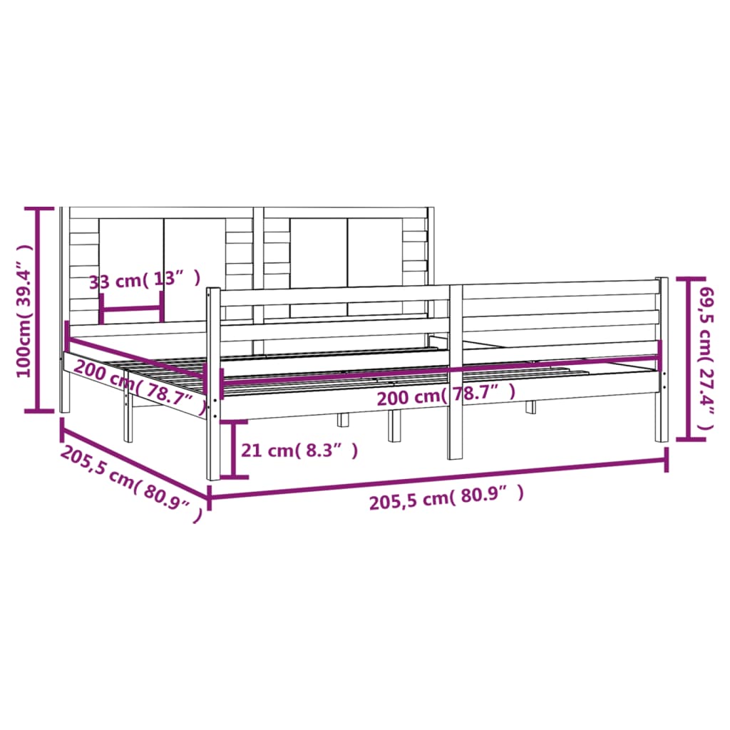 Giroletto senza Materasso Bianco 200x200 cm Legno Massello Pino