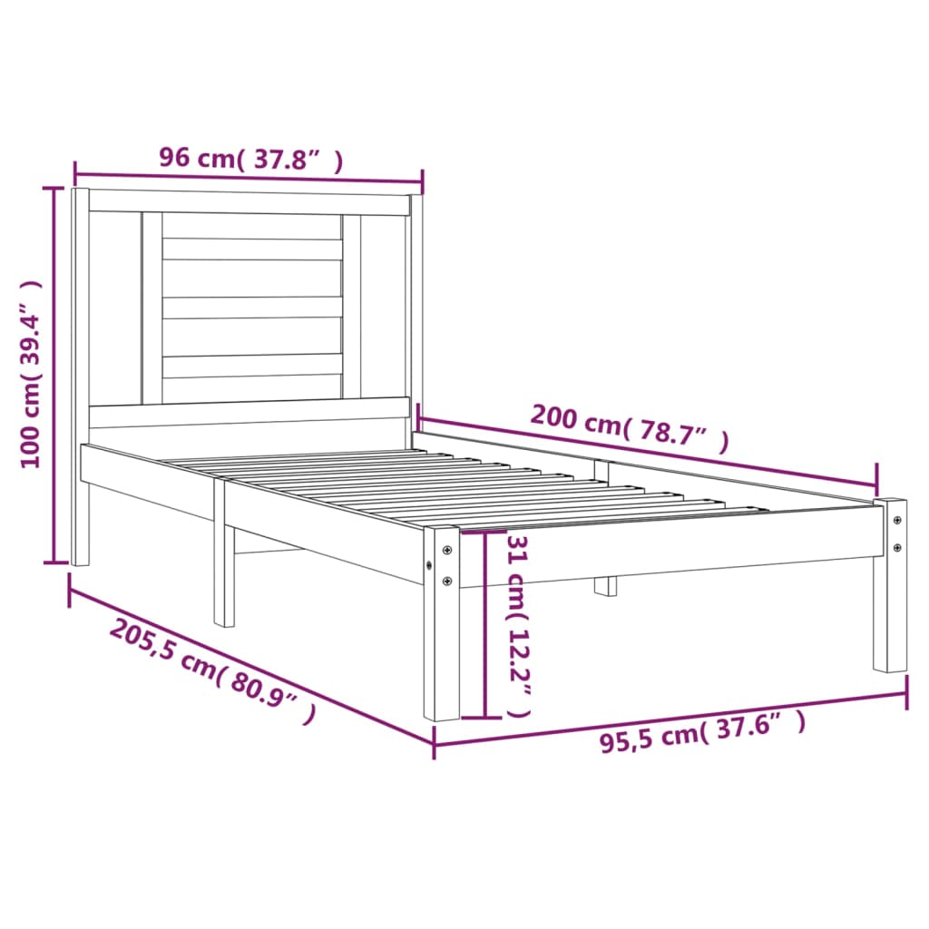 Giroletto senza Materasso Bianco 90x200 cm Legno Massello Pino | homemem39