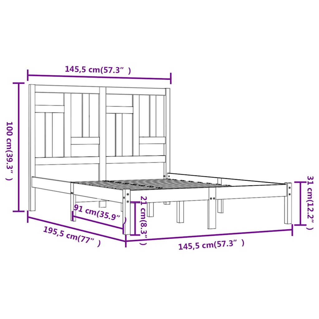 Letto senza Materasso Bianco 140x190 cm Legno Massello di Pino | homemem39