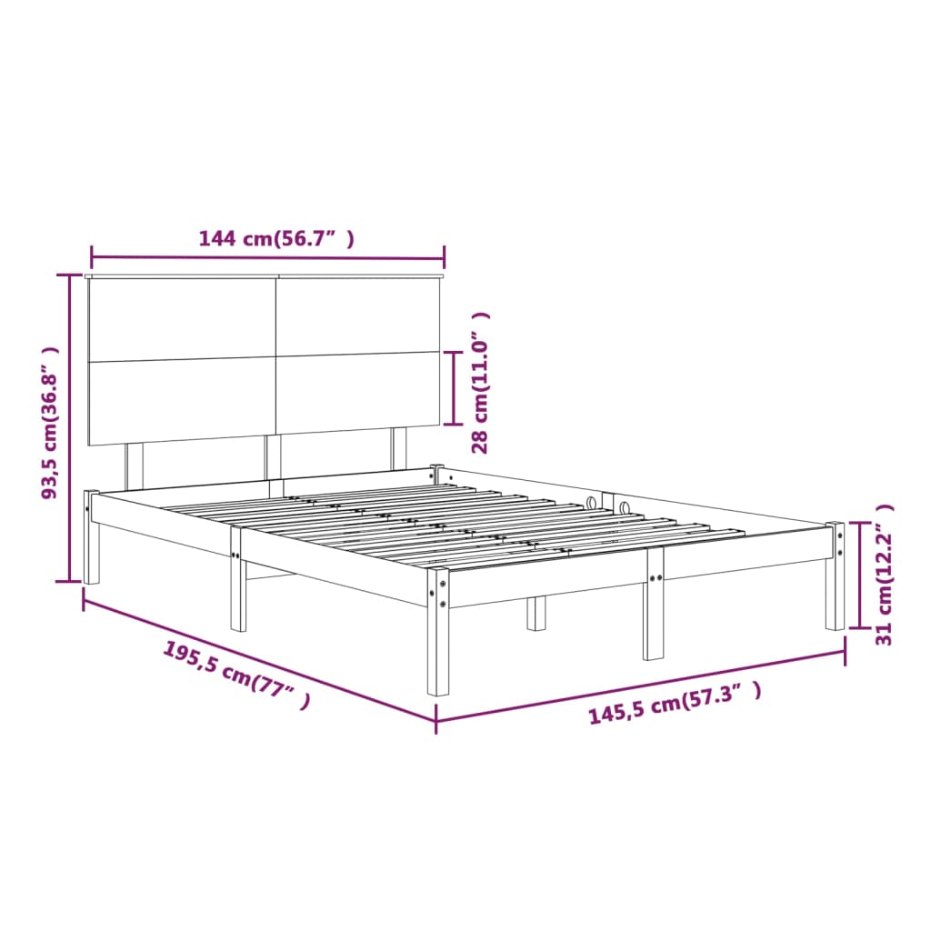 Letto senza Materasso Bianco 140x190 cm Legno Massello di Pino | homemem39