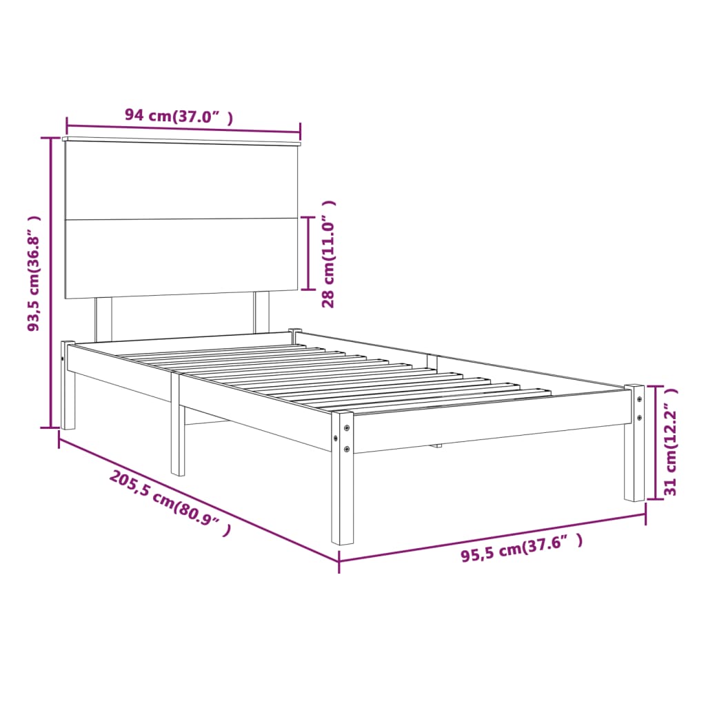 Giroletto senza Materasso Bianco 90x200 cm Legno Massello Pino | homemem39