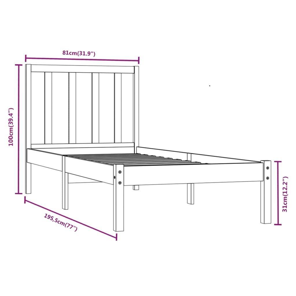 Giroletto senza Materasso 75x190 cm in Legno Massello di Pino | homemem39