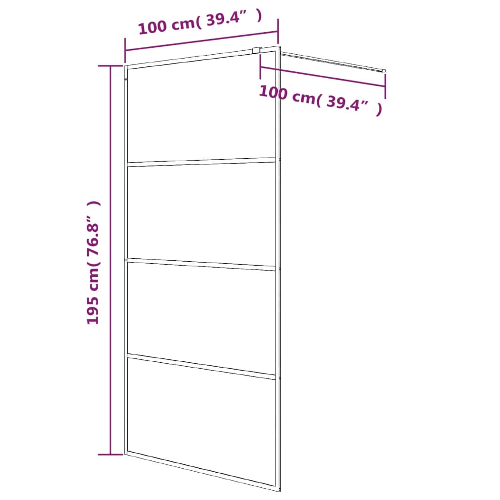 Parete Doccia Walk in Nera 100x195cm Vetro Semi Smerigliato ESG | homemem39