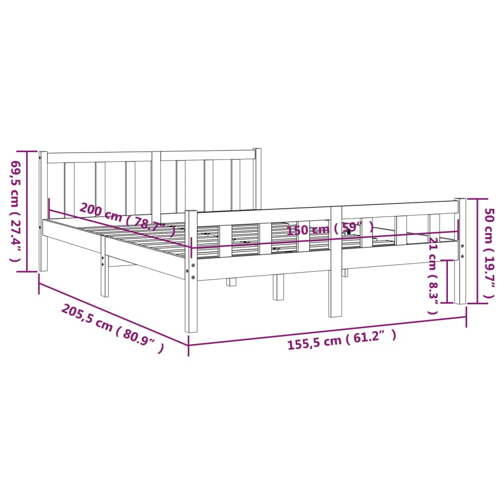 Giroletto Bianco in Legno Massello 150x200 cm King Size | homemem39