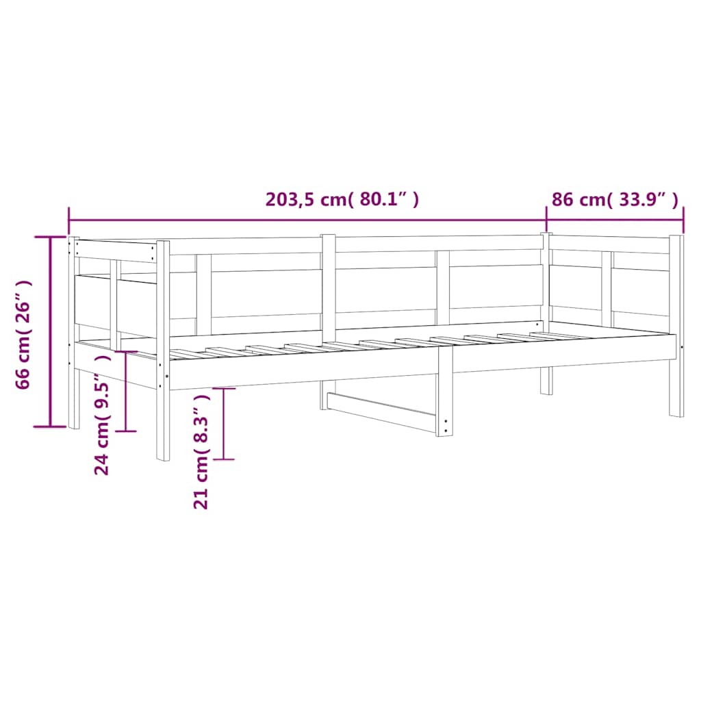 Dormeuse in Legno Massello di Pino 80x200 cm