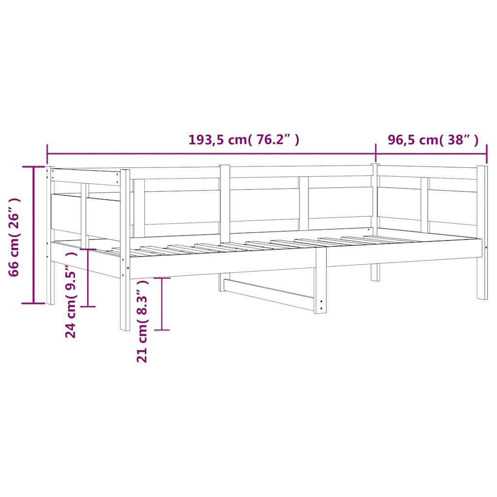 Dormeuse Bianca in Legno Massello di Pino 90x190 cm