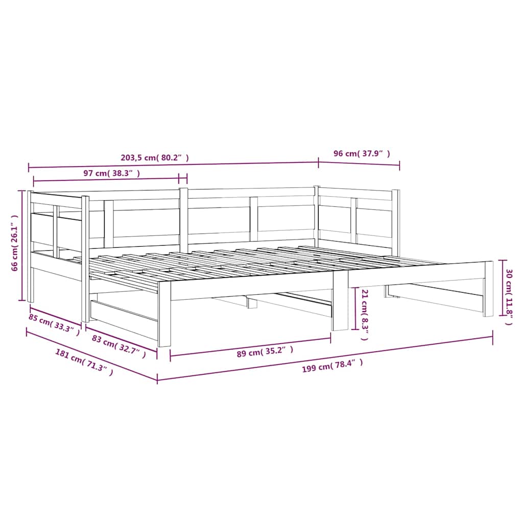 Dormeuse Estraibile Bianca Legno Massello di Pino 2x(90x200) cm
