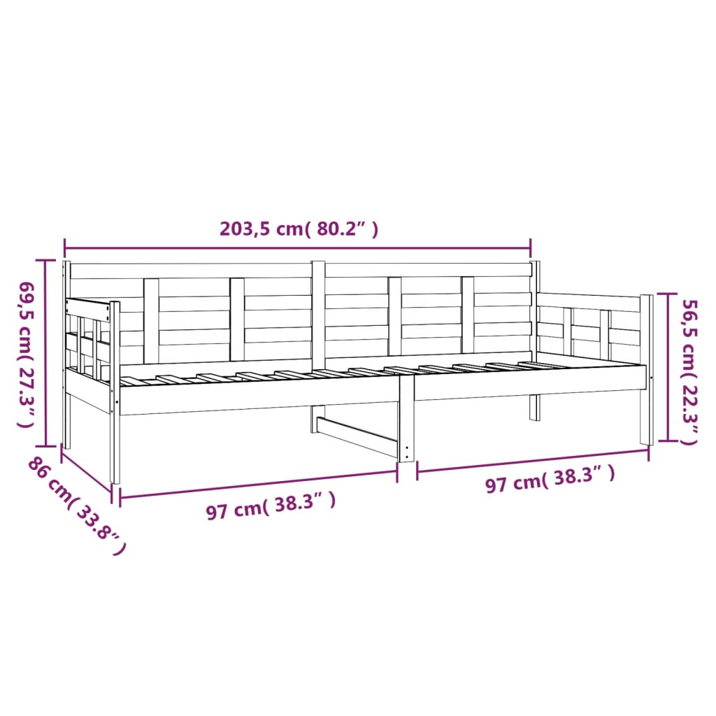 Dormeuse Bianca in Legno Massello di Pino 80x200 cm | homemem39
