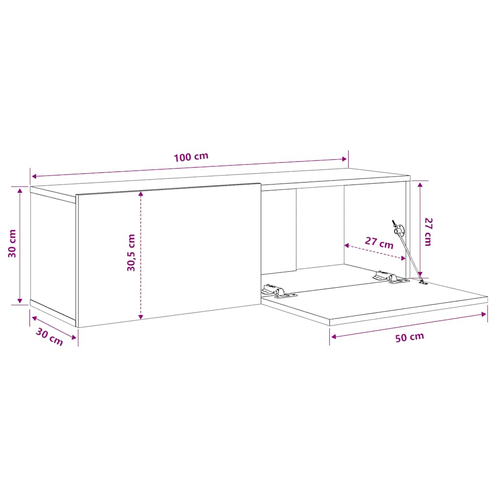 Mobili TV da Parete 2 pz Grigio Cemento 100x30x30 cm in Legno | homemem39