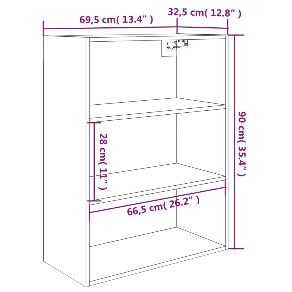 Armadietto Pensile a Parete Grigio Cemento 69,5x32,5x90 cm | homemem39