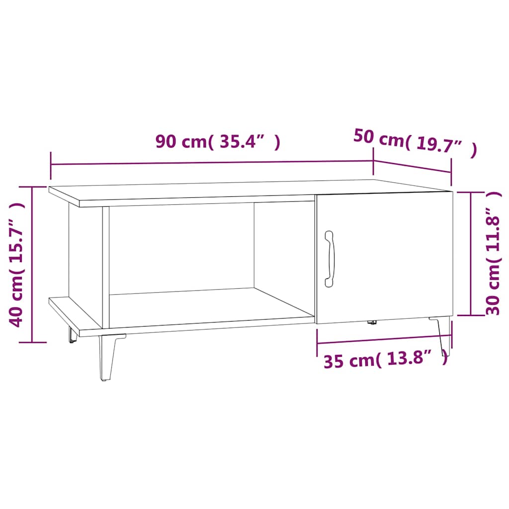 Tavolino da Salotto Bianco 90x50x40 cm in Legno Multistrato