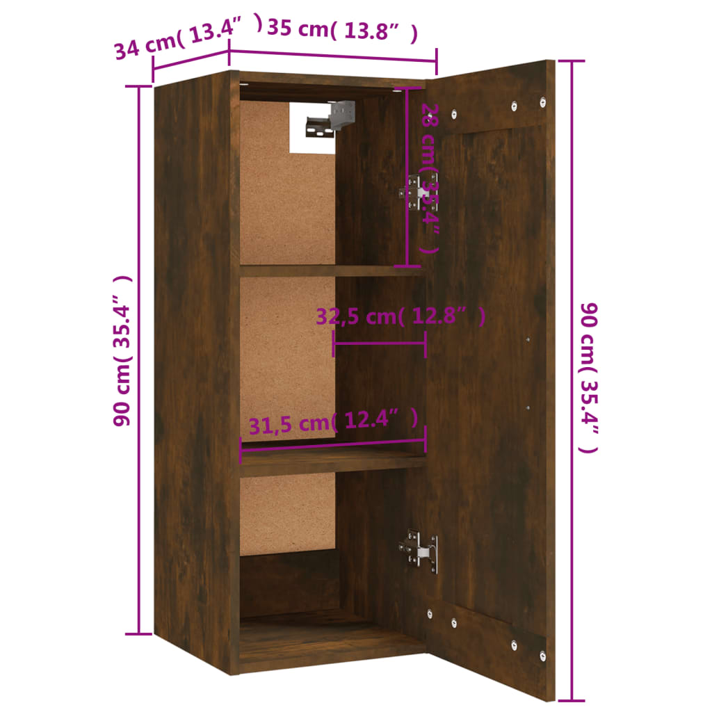 Mobile Pensile Rovere Fumo 35x34x90 cm in Legno Multistrato | homemem39