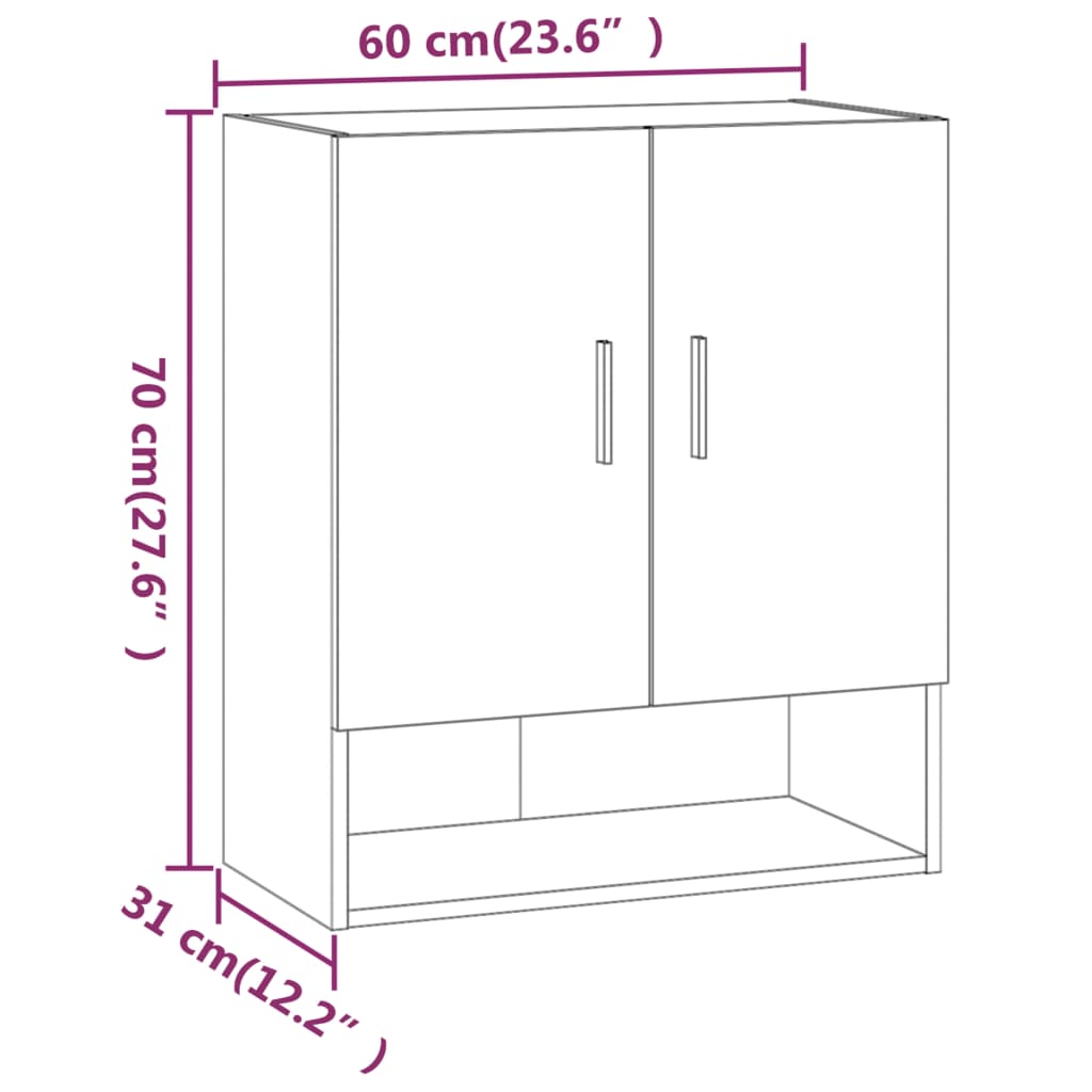 Armadietto a Muro Rovere Fumo 60x31x70 cm in Legno Multistrato | homemem39