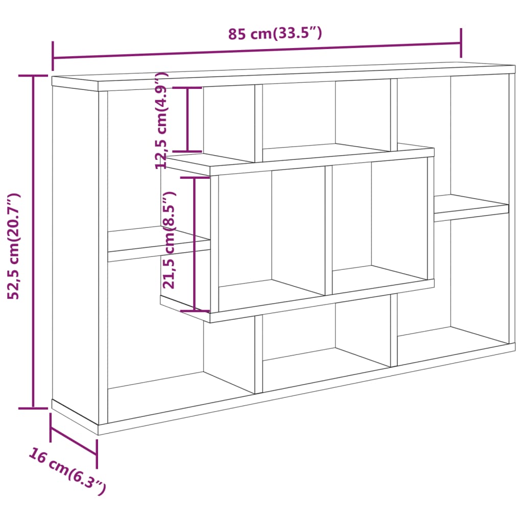 Mensola a Muro Rovere Fumo 85x16x52,5 cm in Legno Multistrato | homemem39