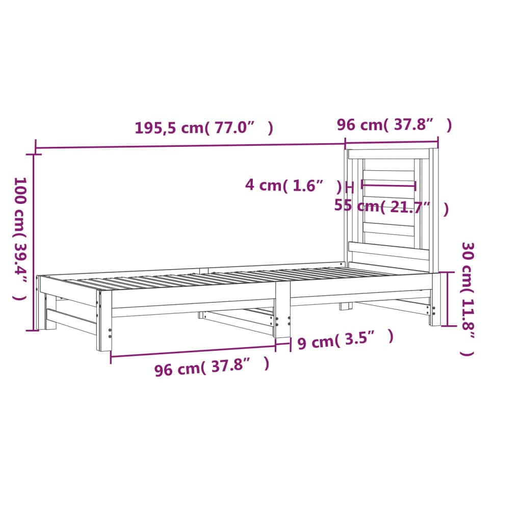 Dormeuse Estraibile 2x(90x190) cm Legno Massello di Pino | homemem39