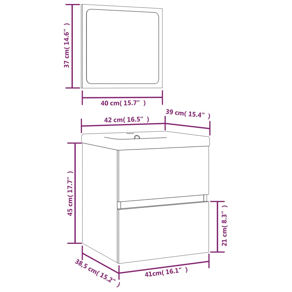 Mobile da Bagno con Lavabo e Specchio Grigio Cemento | homemem39