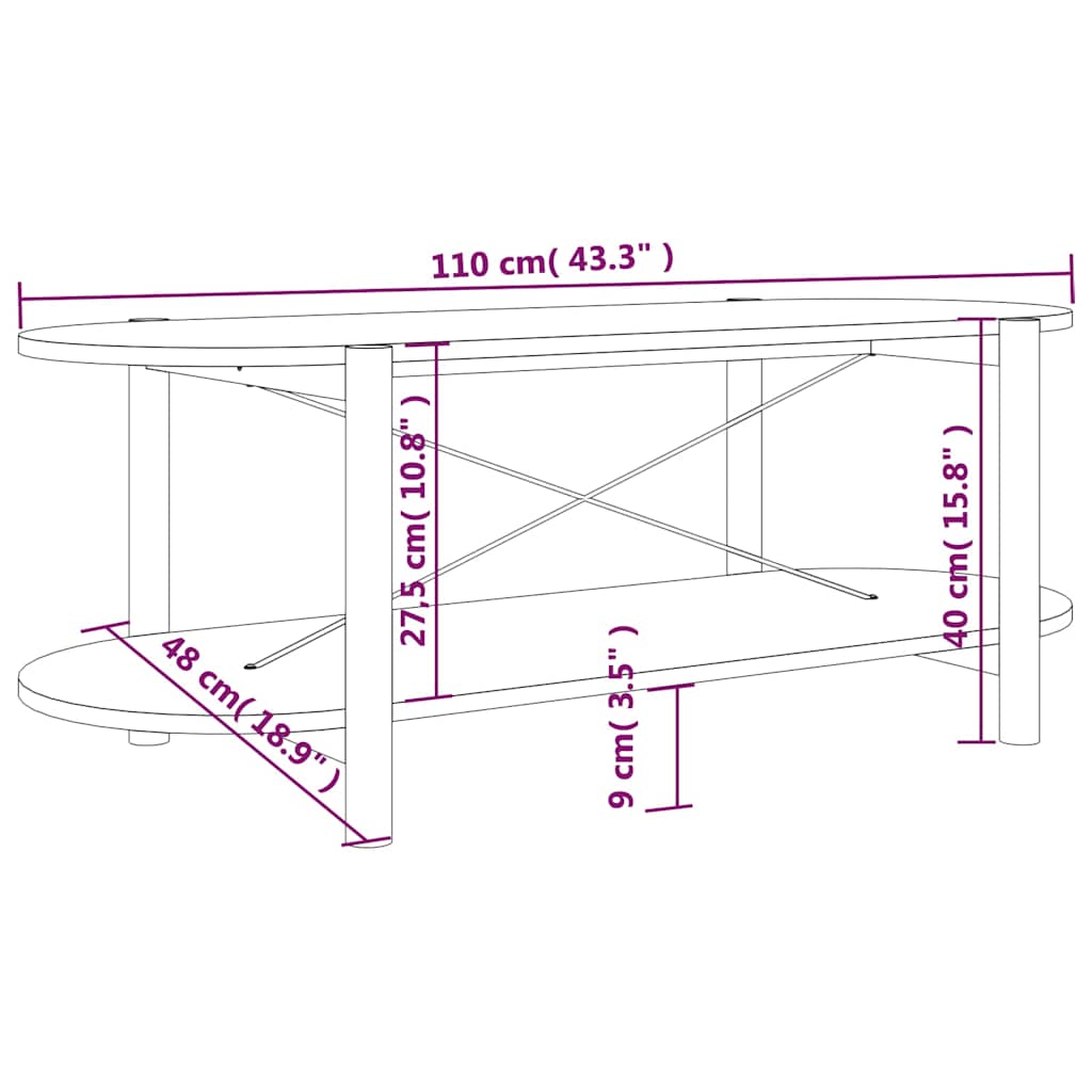 Tavolino da Salotto Nero 110x48x40 cm in Legno Multistrato