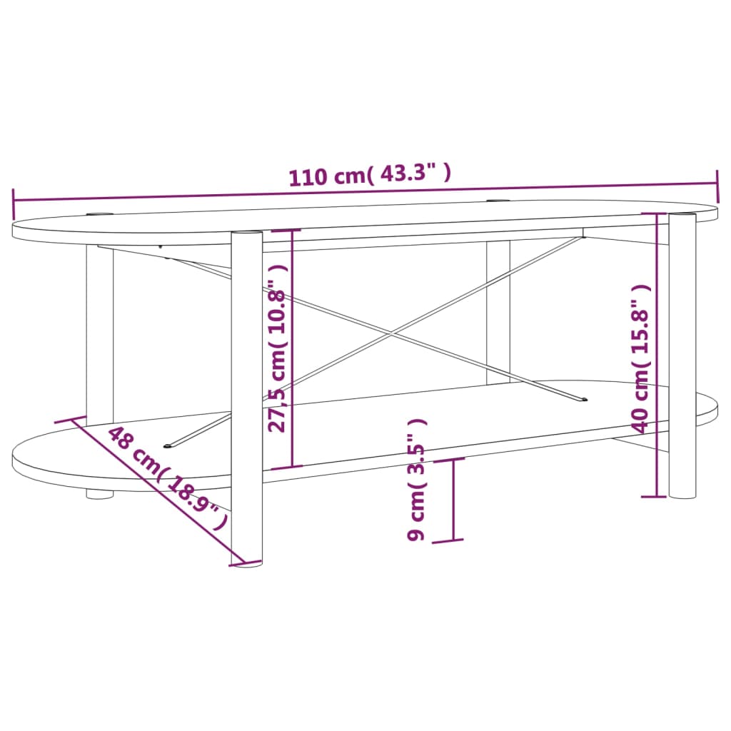 Tavolino da Salotto 110x48x40 cm in Legno Multistrato