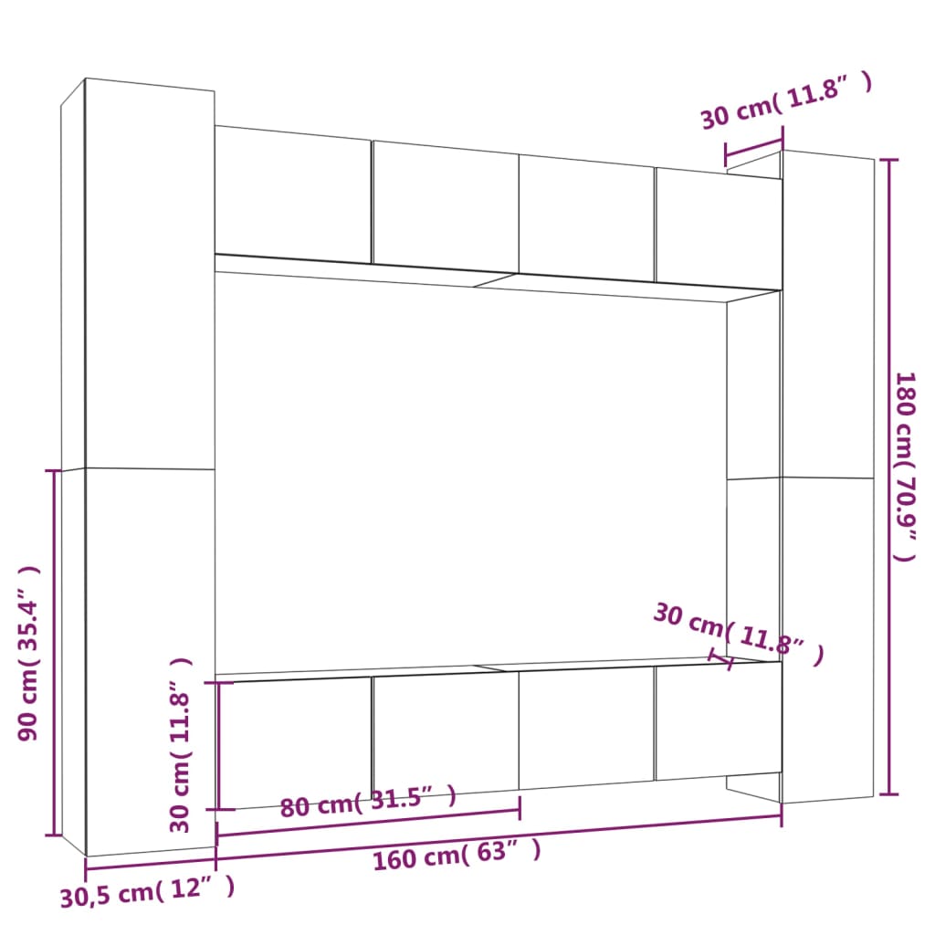 Set Mobili Porta TV 8pz Grigio Sonoma in Legno Multistrato | homemem39