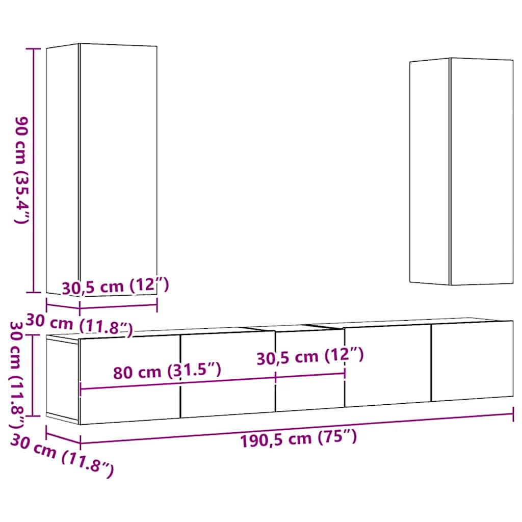 Set di Mobili Porta TV 5 pz Bianco in Legno Multistrato | homemem39