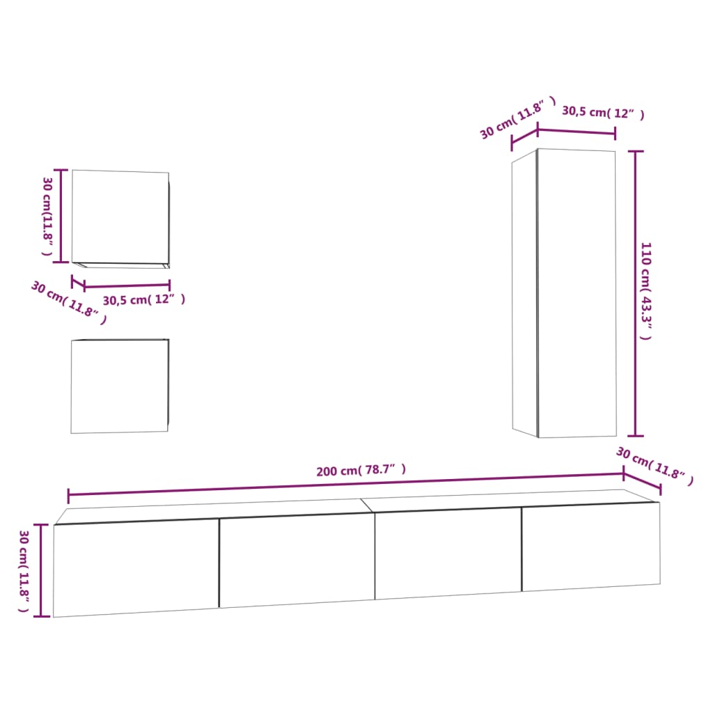 Set di Mobili Porta TV 5 pz Bianco in Legno Multistrato | homemem39