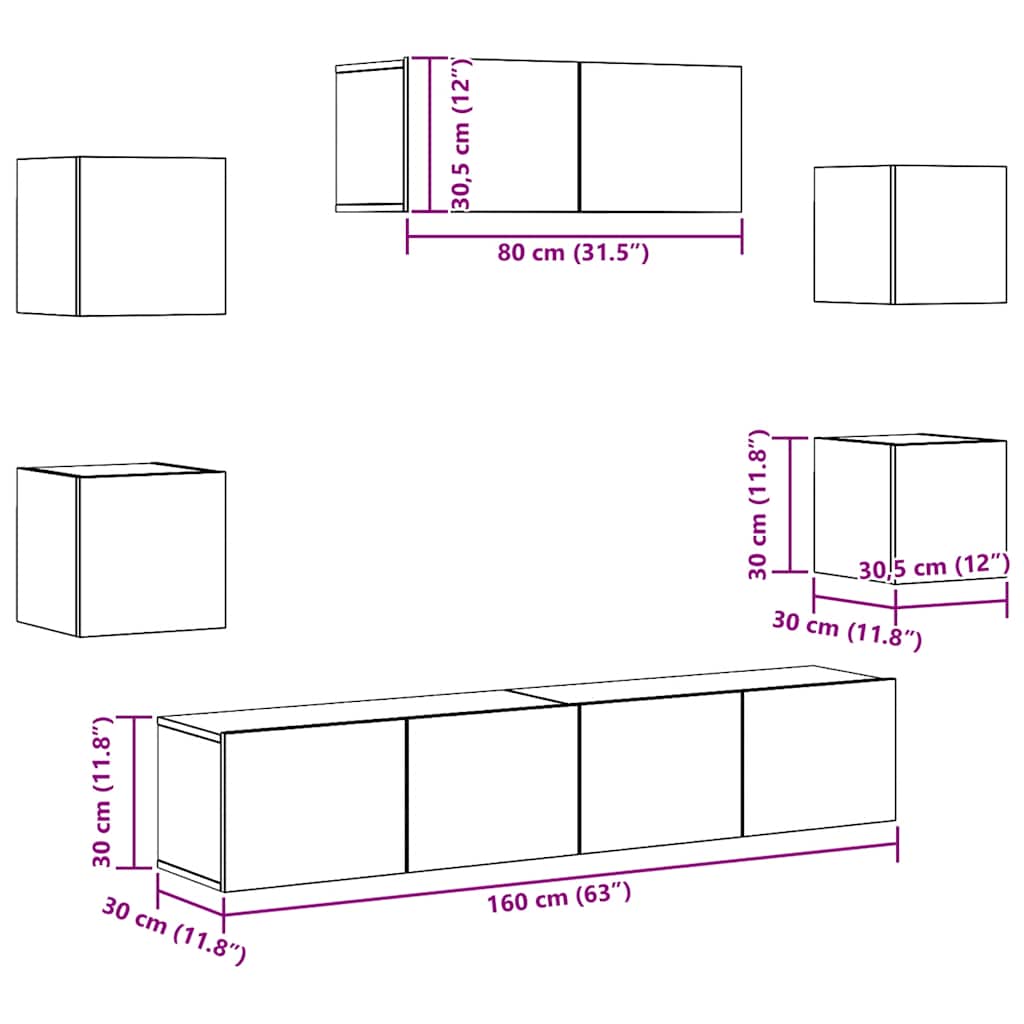 Set di Mobili Porta TV 7 pz Rovere Sonoma in Legno Multistrato