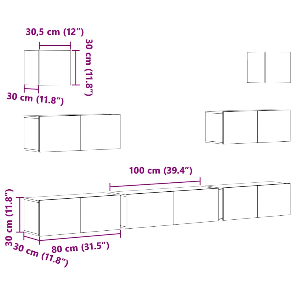 Set di Mobili Porta TV 7 pz Rovere Fumo in Legno Multistrato