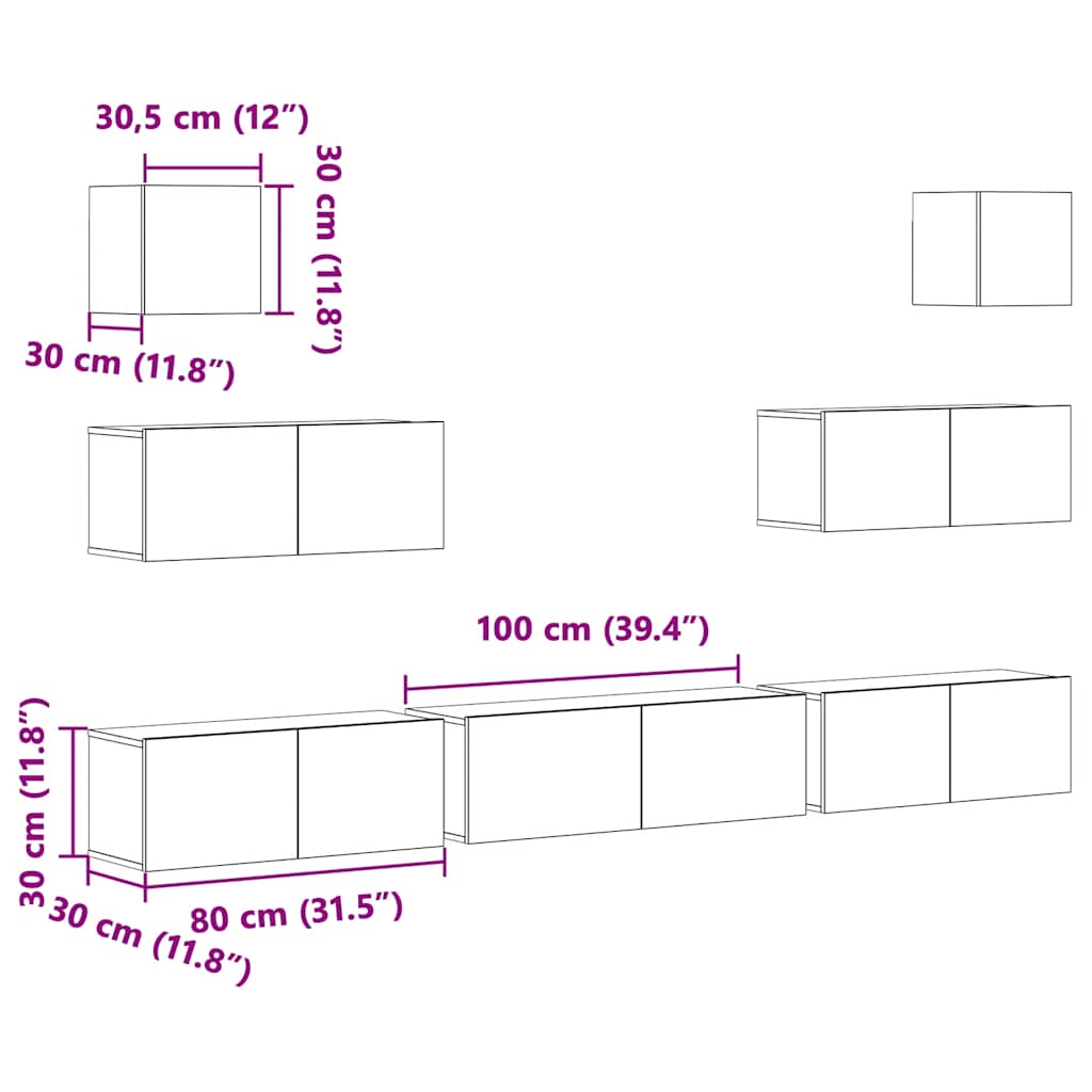 Set di Mobili Porta TV 7 pz Grigio Sonoma in Legno Multistrato