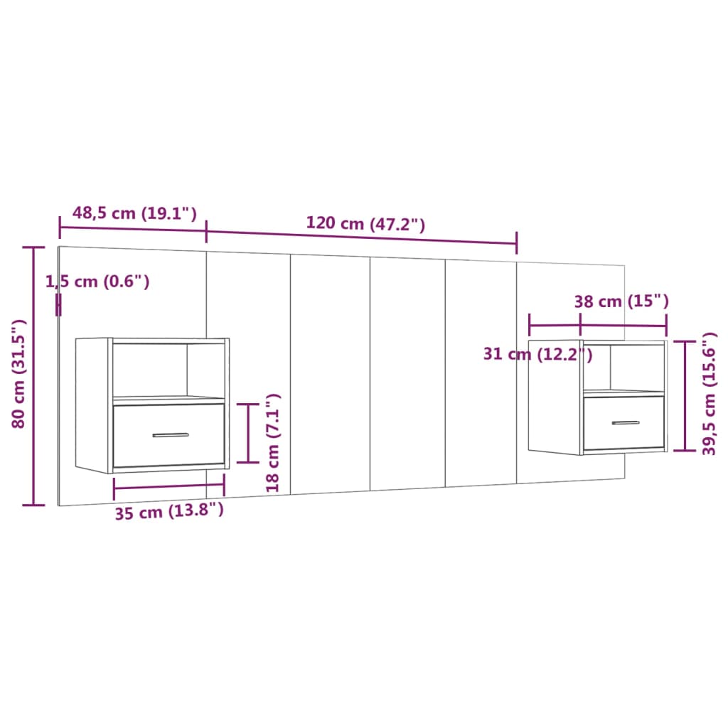 Testiera Letto con Comodini in Legno Multistrato Grigio Sonoma