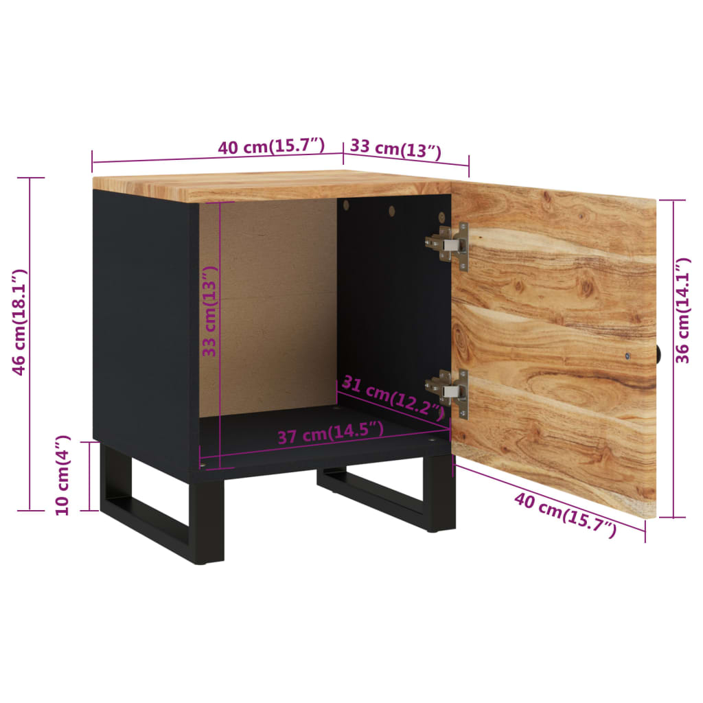 Comodino 40x33x46 cm in Legno Massello di Acacia | homemem39