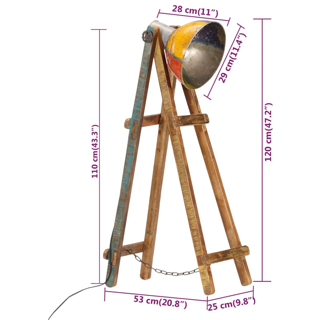 Lampada da Terra Multicolore E27 in Legno Massello di Mango | homemem39