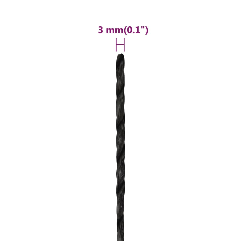 Corda da Lavoro Nera 3 mm 500 m in Polipropilene | homemem39