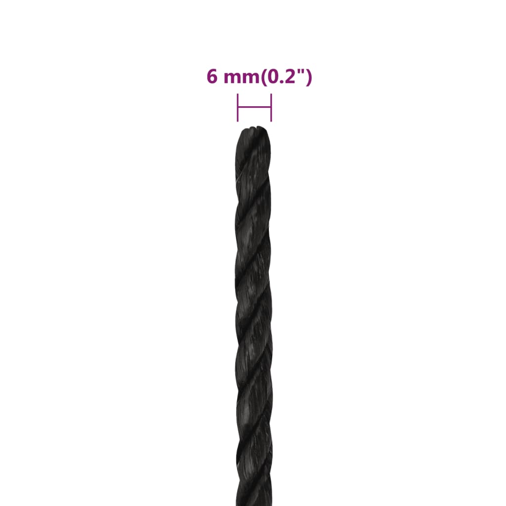 Corda da Lavoro Nera 6 mm 100 m in Polipropilene | homemem39
