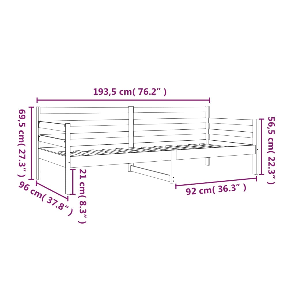 Dormeuse senza Materasso 90x190 cm in Legno Massello di Pino | homemem39