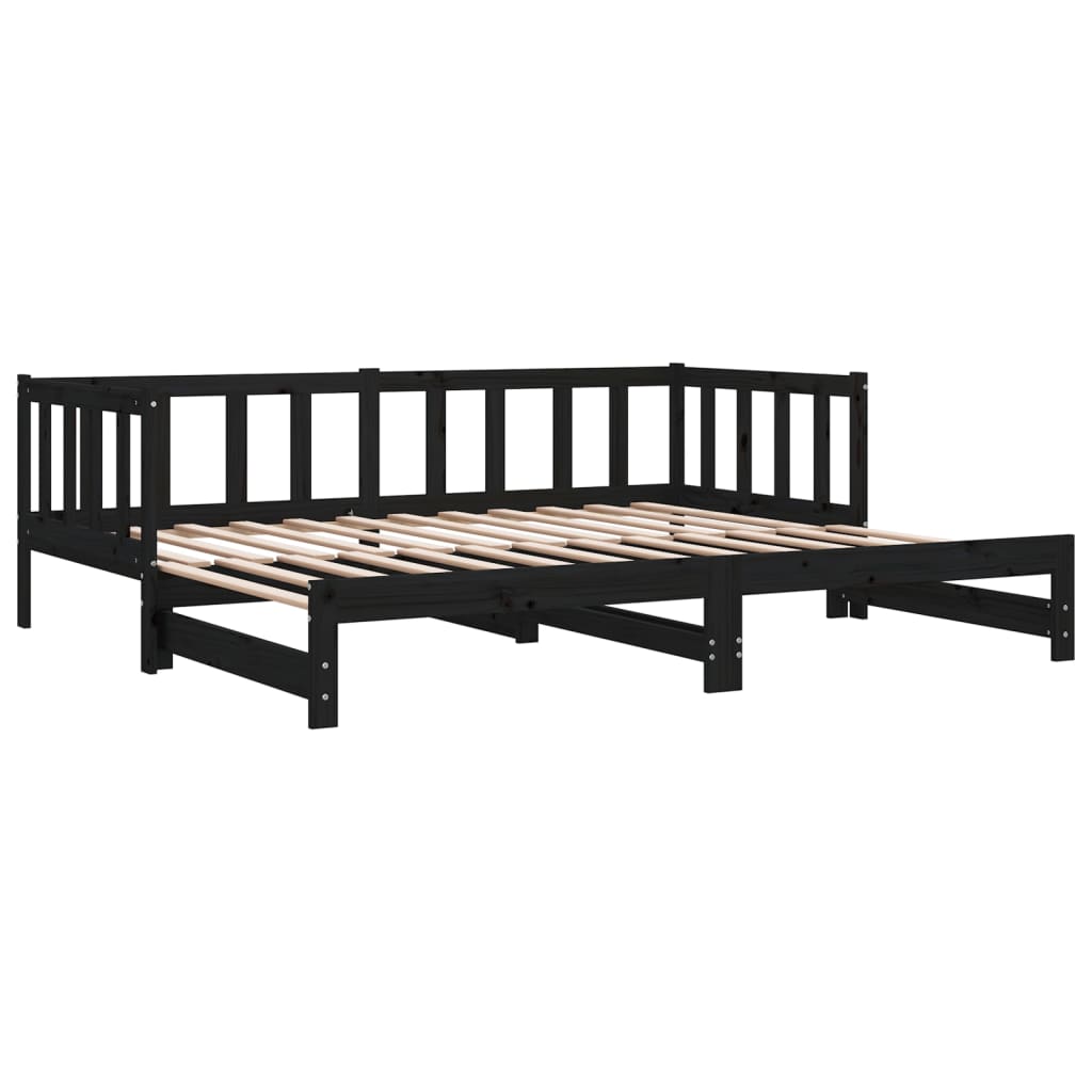 Dormeuse Estraibile Nera 2x(90x190) cm Legno Massello di Pino | homemem39