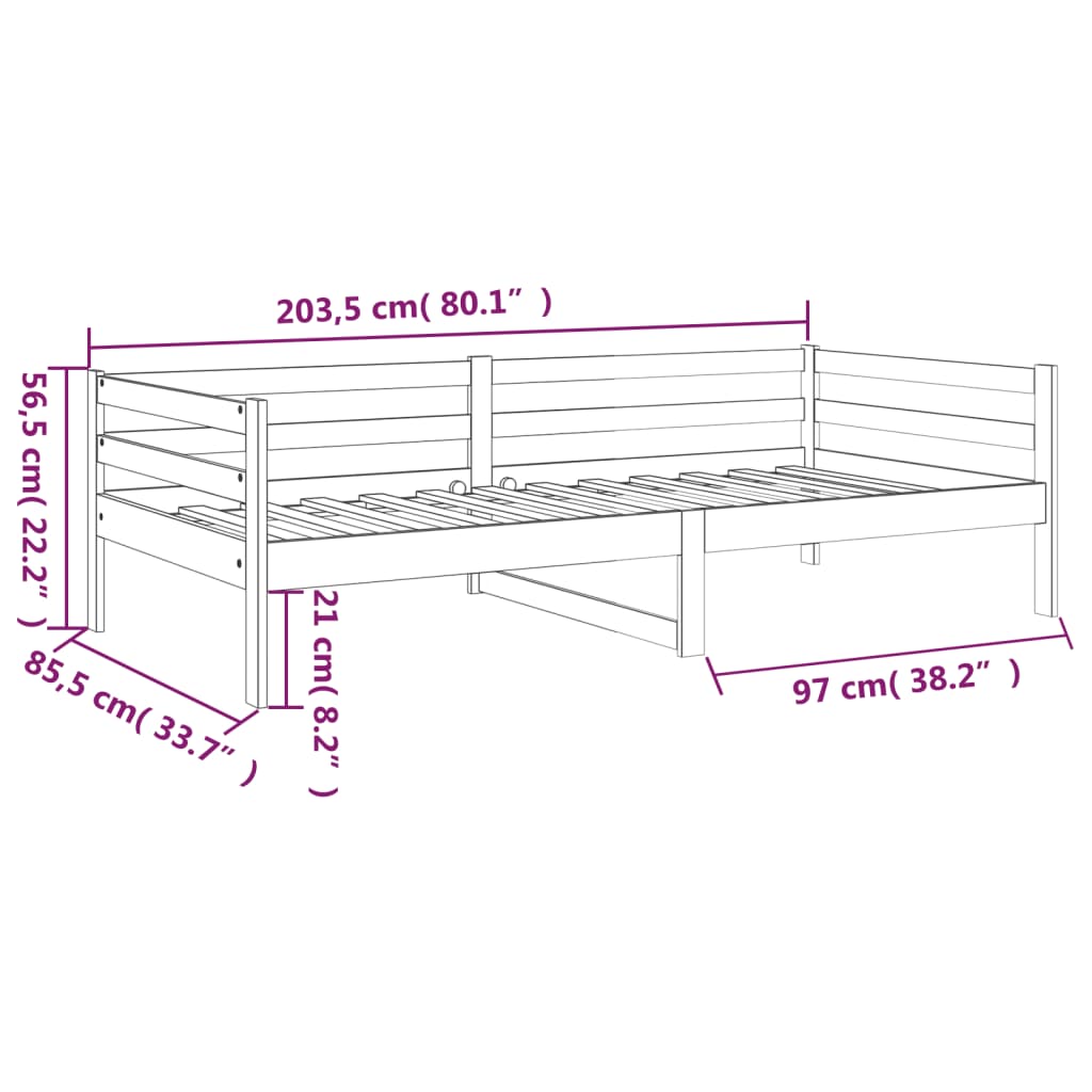 Dormeuse senza Materasso 80x200 cm in Legno Massello di Pino | homemem39