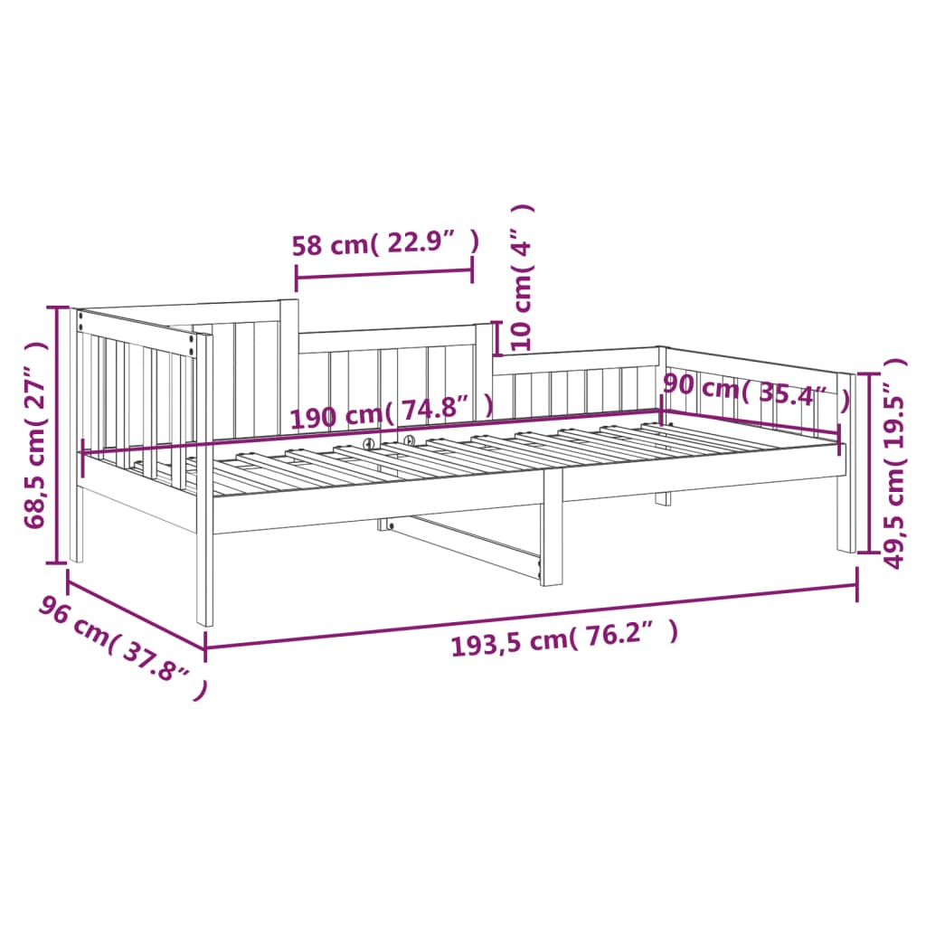 Dormeuse senza Materasso 90x190 cm in Legno Massello di Pino | homemem39