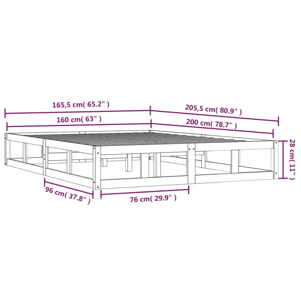 Giroletto Nero 160x200 cm in Legno Massello | homemem39