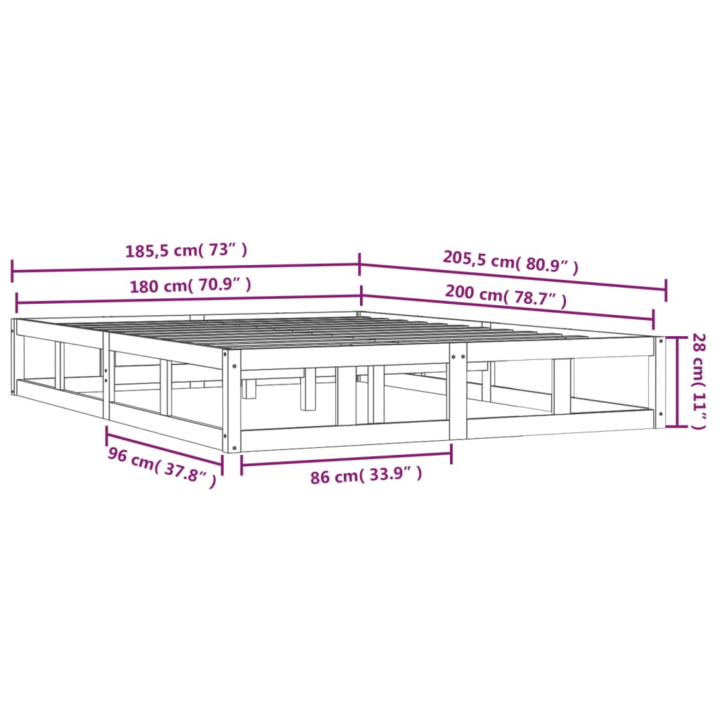 Giroletto Nero 180x200 cm Super King in Legno Massello | homemem39