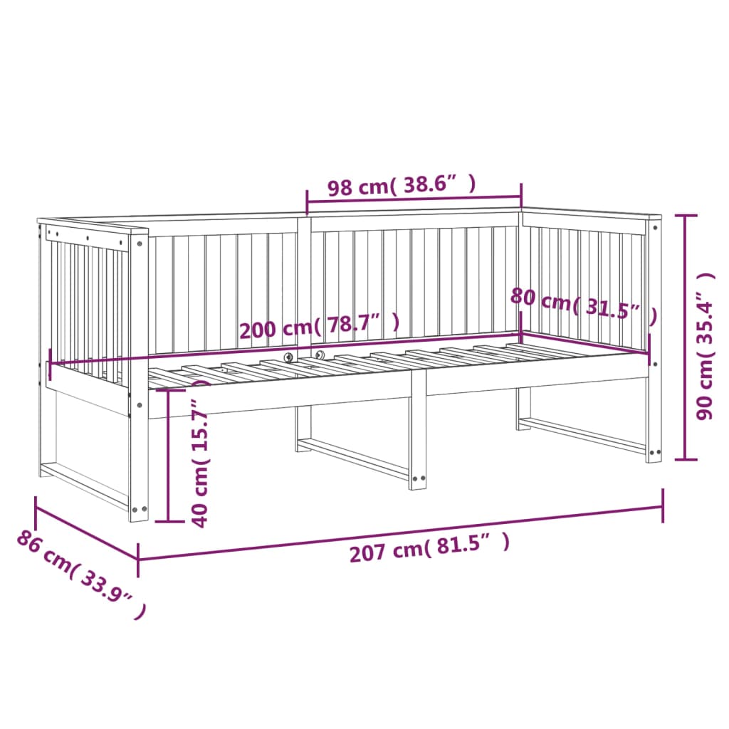 Dormeuse senza Materasso Bianca 80x200 cm Legno Massello Pino | homemem39