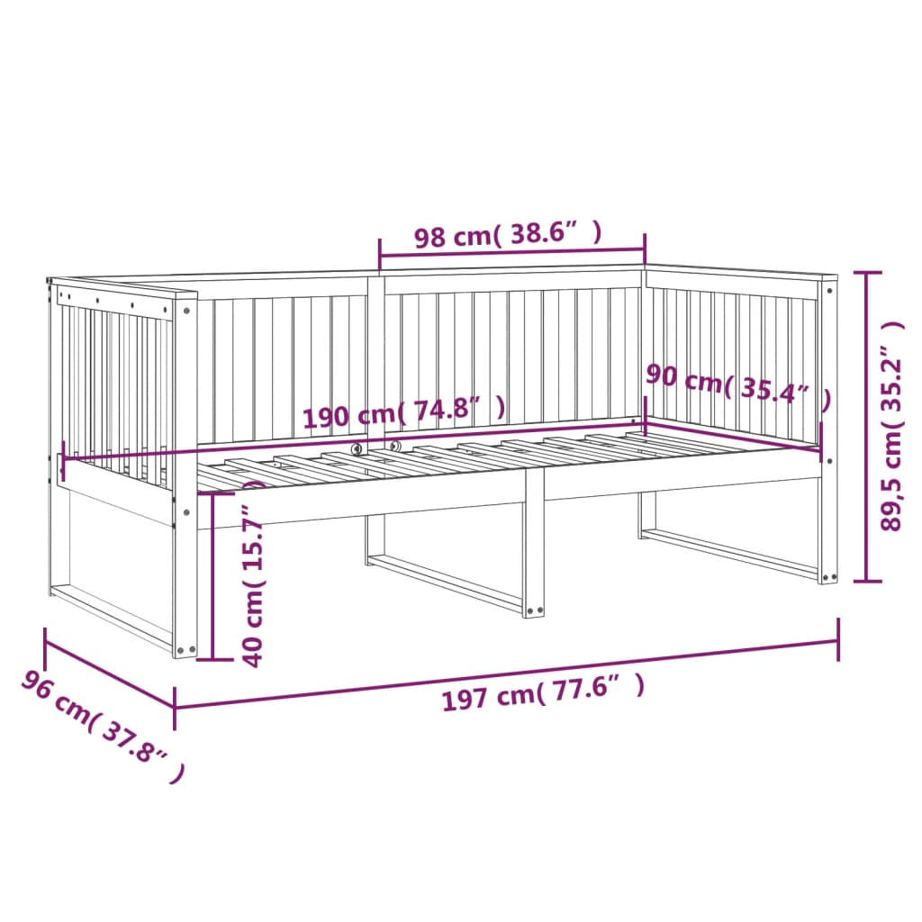 Dormeuse senza Materasso 90x190 cm in Legno Massello di Pino | homemem39